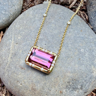 Emerald Cut Pink Tourmaline Sprinkle Necklace