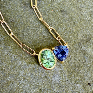 Green Tourmaline and Tanzanite Duet Necklace