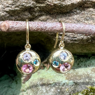 Pink Tourmaline, Lavender Spinel and Blue Sapphire Polly Earrings