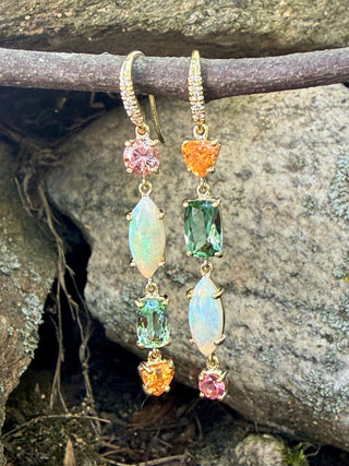 Australian Opal, Tourmaline & Spessartite Garnet Joyce Earrings