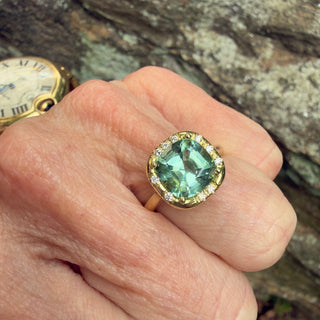 Cushion Cut Green Tourmaline Sprinkle Ring