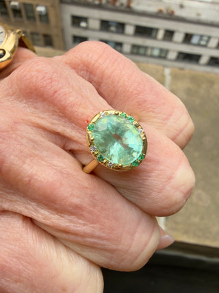 Oval Emerald and Emerald Sprinkle Ring