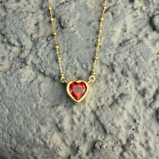 Fire Opal Heart Bea Necklace on Saturn Chain