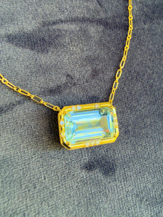 Emerald Cut Aquamarine Sprinkle Necklace