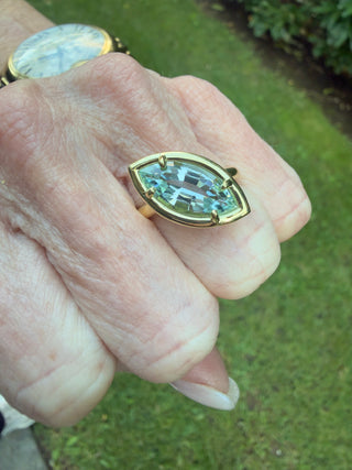 Marquise Aquamarine Slanted Kindle Ring