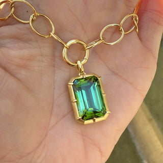 Emerald Cut Green Tourmaline Griffen Necklace