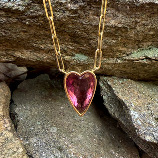 Elongated Heart Shaped Pink Tourmaline Large Bea Necklace