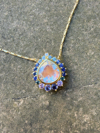 Pear Shaped Madagascar Moonstone and Multicolor Gemstone Elara Necklace