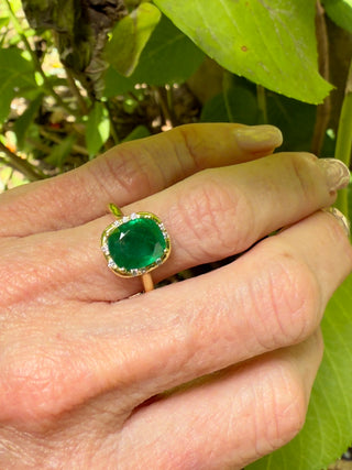Cushion Cut Emerald Sprinkle Ring