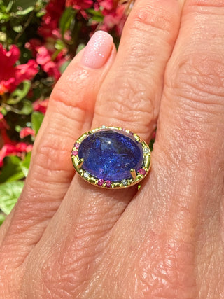 Cabochon Tanzanite and Pink Sapphire Sprinkle Ring