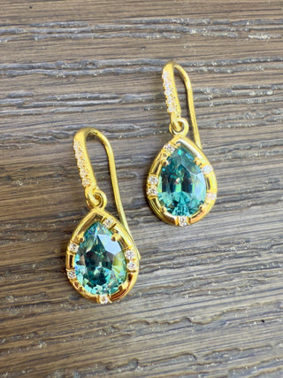 Pear Shaped Blue Zircon Sprinkle Earrings
