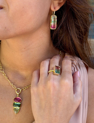 Pink and Green Tourmaline Cabochon Tourmaline Pendant
