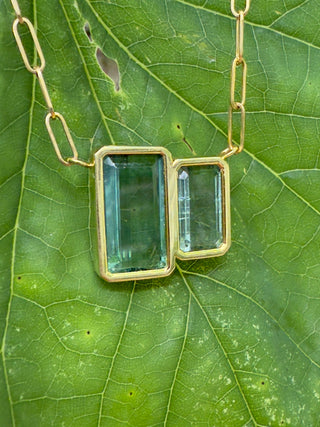 Emerald Cut Green Tourmaline Duet Necklace