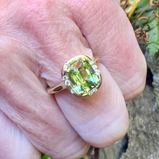 Cushion Cut Green Tourmaline Sprinkle Ring