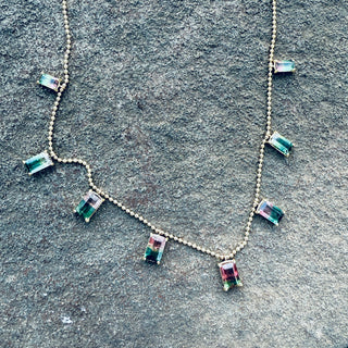 Emerald Cut Tourmaline Dispersed Bali Necklace