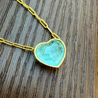 Heart Shaped Cabochon Aquamarine Large Bea Necklace