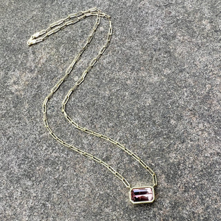 Emerald Cut Pink Tourmaline Bea Necklace