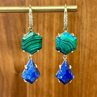 Azurite Malachite and Lapis Two Stone Joyce Earrings