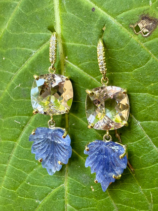 Morganite and Carved Tanzanite Leaf Joyce Earrings