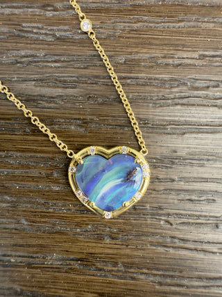 Heart Shaped Boulder Opal Sprinkle Necklace