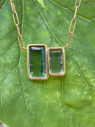 Emerald Cut Green Tourmaline Duet Necklace