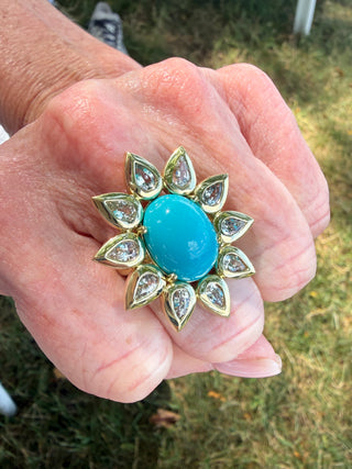 Turquoise and Sapphire Blossom Ring