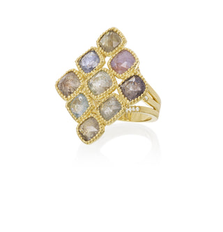 Multicolor Cushion Sapphire Shield Ring