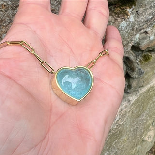 Heart Shaped Cabochon Aquamarine Large Bea Necklace