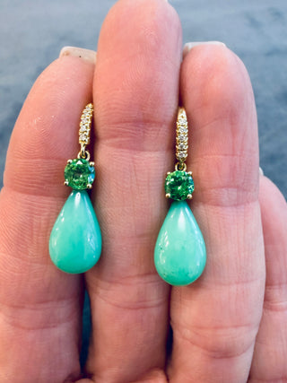 Round Tsavorite and Chrysoprase Briolette Joyce Earrings