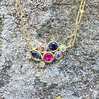 Iolite, Pink Tourmaline and Purple Sapphire Bubble Bea Necklace