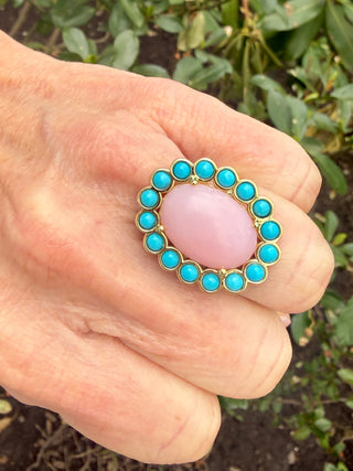 Pink Opal and Turquoise Blossom Ring