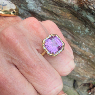 Asscher Cut Kunzite Sprinkle Ring