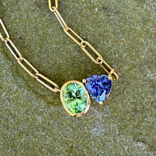 Green Tourmaline and Tanzanite Duet Necklace