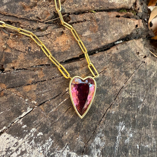 Elongated Heart Shaped Pink Tourmaline Large Bea Necklace