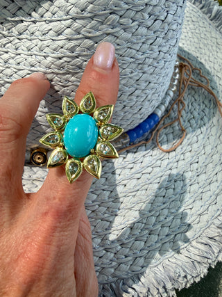 Turquoise and Sapphire Blossom Ring