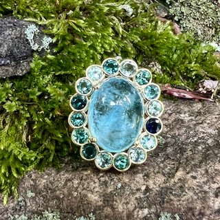 Aquamarine and Tourmaline Blossom Ring