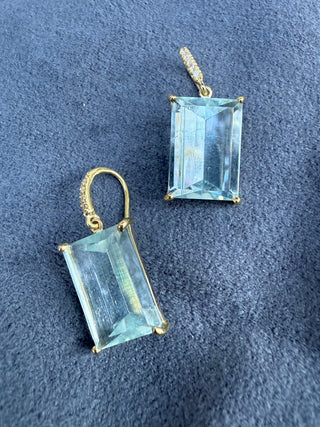Rectangular Mirror Cut Aquamarine Joyce Earrings