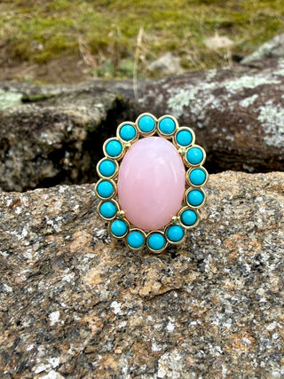 Pink Opal and Turquoise Blossom Ring