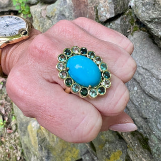 Turquoise and Tourmaline Blossom Ring