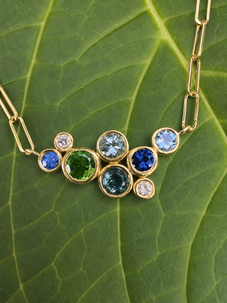 Aquamarine, Sapphire & Green Tourmaline Bubble Bea Necklace