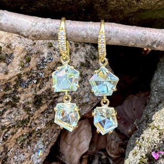 Mirror Cut Geometric Aquamarine Two Stone Joyce Earrings