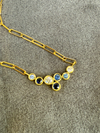Blue Sapphire and Diamond Bubble Bea Necklace