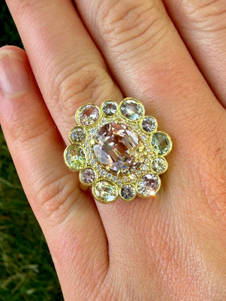 Bicolor Tourmaline and Sapphire Rosette Ring