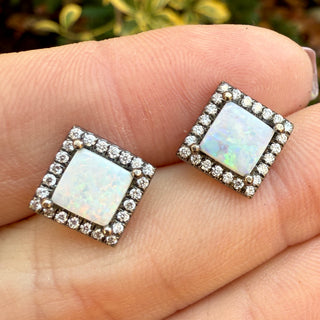 Square Opal Blackened Gold Layla Stud Earrings