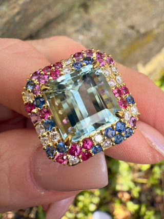Emerald Cut Aquamarine Aurora Ring