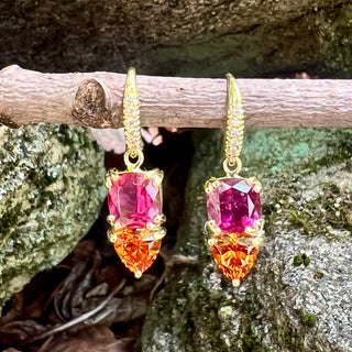 Pink Tourmaline Cushion with Mandarin Garnet Trillion Joyce Earring