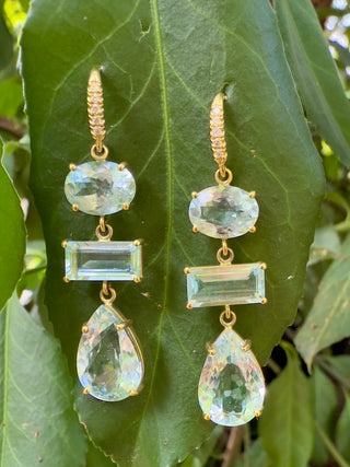 Multishaped Aquamarine Three Stone Joyce Earrings