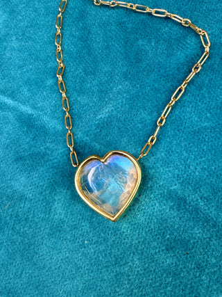 Heart Shaped Rainbow Moonstone Bea Necklace