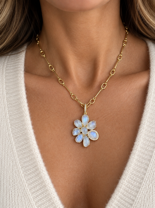 Rainbow Moonstone Gemma Flower Pendant