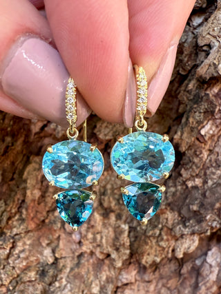 Oval and Trillion Blue Topaz Two Stone Joyce Earrings